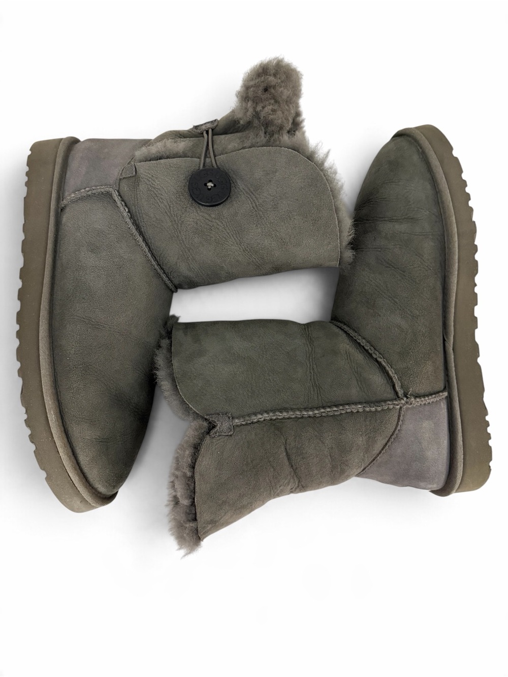 UGG Grey Premium Short Button Sheepskin Fold Down Boots size 11